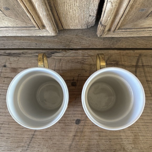 Vintage Set of 2 Copper & Porcelain Coffee Mugs Brass Handles Korea - Picture 4 of 11